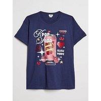 River Island Older Girls Kpop Cherry Soda T-Shirt - Navy