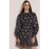 Apricot Tile Print 3/4 Length Sleeve Mini Dress - Blue