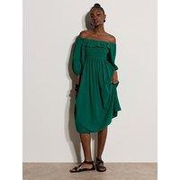 Apricot Ruffle Detail Smocked Milkmaid Dress - Green