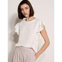 Apricot Ruffle Sleeve Textured Slub T-Shirt - Cream