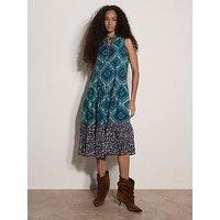 Apricot Ikat Diamond Sleeveless Dress - Green