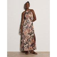 Apricot Tropical Print Halter Maxi Dress - Stone