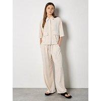 Apricot Pinstripe Linen Mix Short Sleeve Utility Co Ord Shirt - Cream