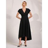 Jolie Moi Scuba Dipped Hem Maxi Dress - Black