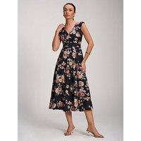 Jolie Moi V-Neck Fit & Flare Scuba Midaxi Dress - Black