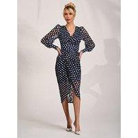 Jolie Moi Lace Long Sleeve Ruched Bodycon Dress - Navy
