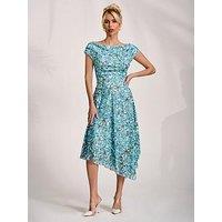 Jolie Moi Asymmetric Printed Lace Draped Dress - Blue