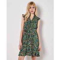 Apricot Ditsy Spritz Ruffle V-Neck Dress - Green