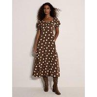Apricot Big Spot Bow Detail Midi Dress **New Colour**