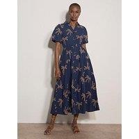 Apricot Embroidered Palms Bubble Sleeve Tiered Midaxi Dress