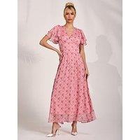 Jolie Moi Layered Angel Sleeved Chiffon Maxi Dress - Pink