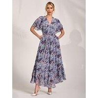 Jolie Moi Chiffon Layered Sleeve Ruffle Hem Midaxi Dress - Blue