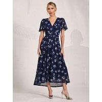 Jolie Moi Mesh Short Sleeve Midaxi Dress - Navy