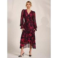 Jolie Moi Long Sleeve Frill Detail Mesh Maxi Dress - Red