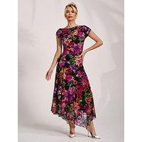 Jolie Moi Asymmetric Draped Print Lace Maxi Dress - Pink