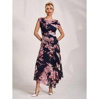 Jolie Moi Asymmetric Draped Print Lace Maxi Dress - Pink