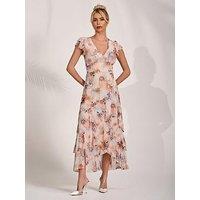 Jolie Moi Mesh Ruffle Detail Maxi Dress - Orange