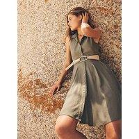 Apricot Linen Mix S/Less Shirt Dress With Panel Skirt