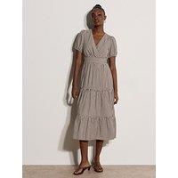 Apricot Multistripe Faux Wrap Tiered Drs - Brown