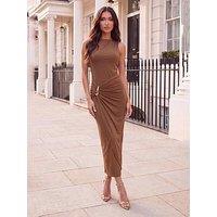 Ax Paris Mocha Hardware Detail Skirt Midi Dress - Brown