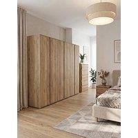 The Very Collection Lisson 3 Piece Package - 6 Door Wardrobe, 5 Drawer Chest And 2 Drawer Bedside Chest - New Oak