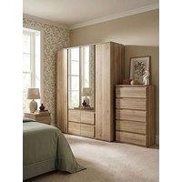 The Very Collection Lisson 3 Piece Package - 4 Door Mirrored Multi Wardrobe, 5 Drawer Chest And 2 Drawer Bedside Chest - New Oak