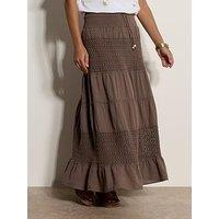Apricot Crochet Detail Tiered Skirt - Stone