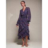 Jolie Moi Long Sleeve Frill Detail Mesh Maxi Dress - Navy
