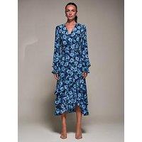 Jolie Moi Long Sleeve Frill Detail Mesh Maxi Dress - Blue