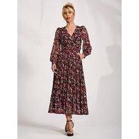 Jolie Moi Long Sleeve Printed Lace Maxi Dress - Black