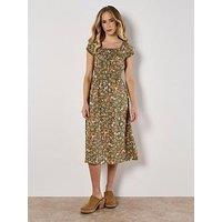 Apricot Milkmaid Ditsy Midi Dress - Green