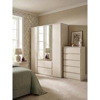 The Very Collection Lisson 3 Piece Package - 4 Door Mirrored Multi Wardrobe, 5 Drawer Chest And 2 Drawer Bedside Chest - Oatmeal