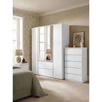The Very Collection Lisson 3 Piece Package - 4 Door Mirrored Multi Wardrobe, 5 Drawer & Chest And & 2 Drawer Bedside Chest - White