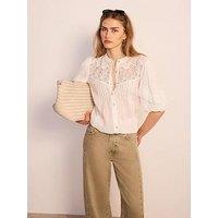 Mint Velvet Ivory Ramie Trim Blouse - White