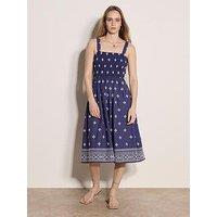 Apricot Embroidered Smock Back 3 Panel Midi Dress - Purple