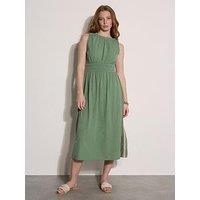 Apricot Knitted Crochet Trimsmock Detail Midi Dress - Green