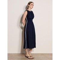 Apricot Knitted Crochet Trimsmock Detail Midi Dress - Blue