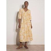 Apricot Tapestry Ikat Midi Dress - Yellow