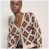 Apricot Diamond Tie-Up Cardigan - Orange