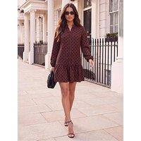 Ax Paris Chocolate And Black Polka Dot Button Front Mini Dress - Brown