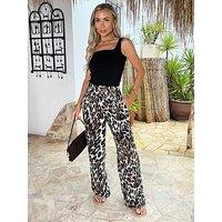 Ax Paris Leopard Print Wide Leg Trousers - Brown