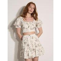 Apricot Printed Broderie Tiered Skirt - Grey