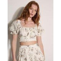 Apricot Printed Broderie Cropped Top - Grey