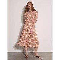 Apricot Tonal Paisley Milkmaid Dress - Pink