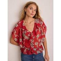 Mint Velvet Floral Print Top - Red