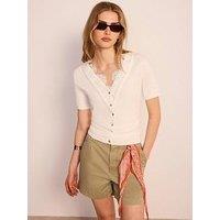 Mint Velvet Lace Trim Layered Top - Cream