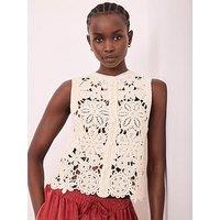 Mint Velvet Crochet Button Front Overlayer - Cream