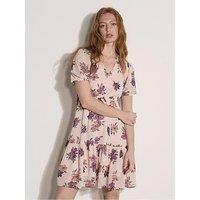 Apricot Rose Pairs Tie Thru Chiffon Dress - Pink
