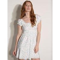 Apricot Printed Ruffle Detail Dress - Cream