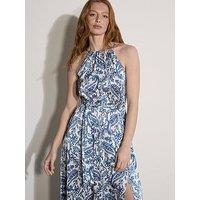 Apricot Stencil Paisley Satin Split Maxi - Blue